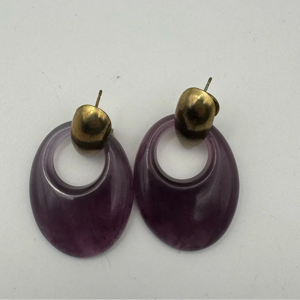 Vintage 1980s Purple dangle gold colored post 1980s 1990s - Picture 2 of 3